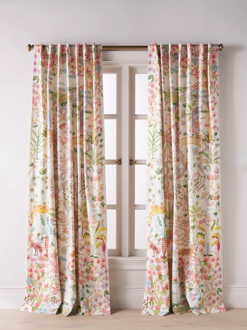 NEW Anthropologie Organic Cotton Tales Menagerie Curtains, Set of Two, 50x84”